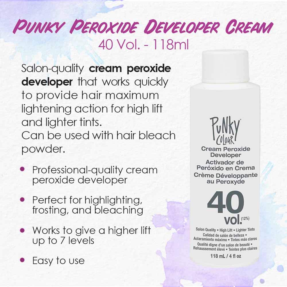 Punky Cream Peroxide Hair Dye Developer 40 Volume - Hair Bleach Developer for Medium to High Lift, 118ml