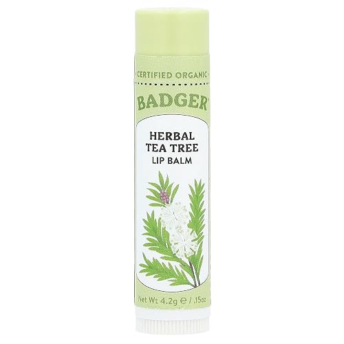 Badger Organic Tea Tree Lemon Lip Balm, 0.15 OZ