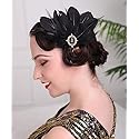 Aimimier 1920s Flapper Black Feather Headpiece Crystal Roaring 20s Feather Hair Clip Masquerade Hair Accessory for Women