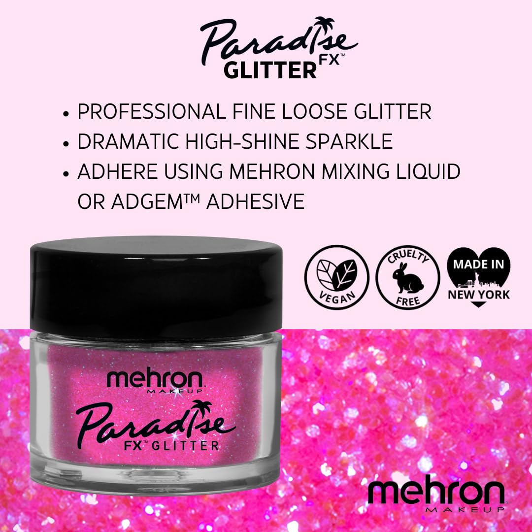 Mehron Makeup Paradise Glitter FX | Professional Cosmetic for Makeup & Art | Vibrant & Shimmering Loose Glitter .25 oz (7 g) (Pastel Pink)