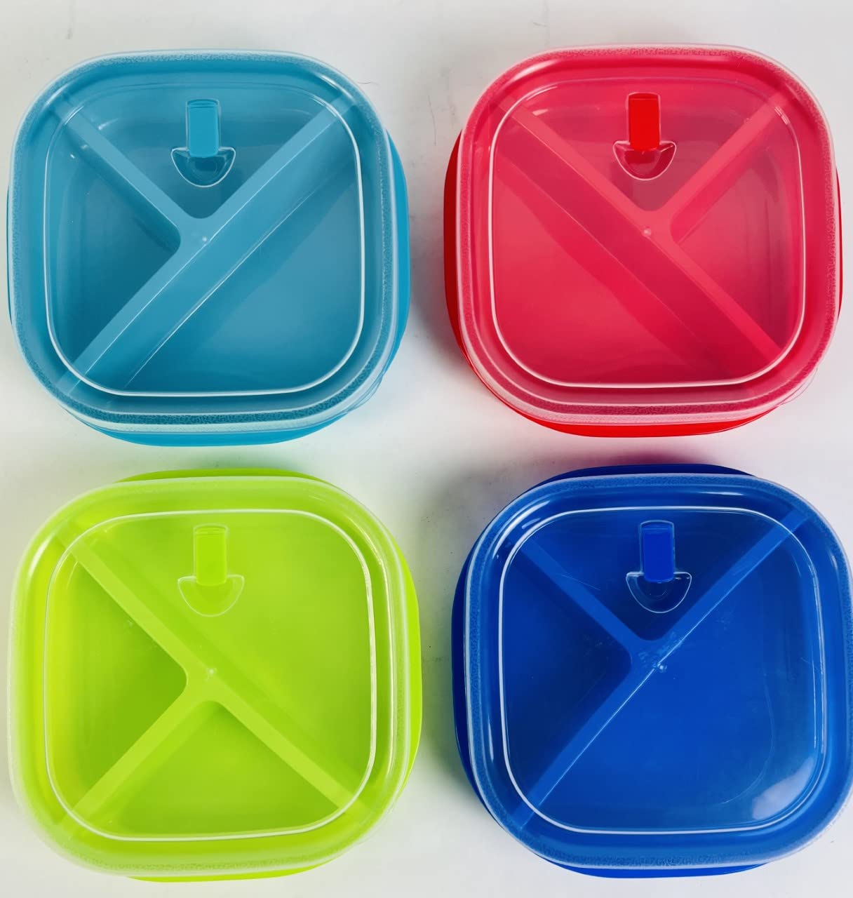 Set of 4 - Microwave Food Storage Containers, Meal Prep Box, Bento Boxes - 3 Section/Compartment Divided Plates w/Vented Lid BPA Free