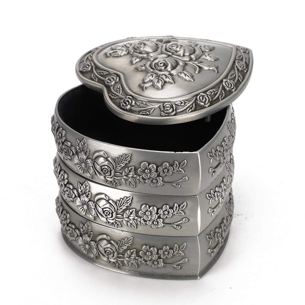 Vintage Heart Shape Jewelry Box,Household European Container Metal Treasure Chest Trinket Keepsake Jewelry Chests Box For Women And Girls (3 Layers)