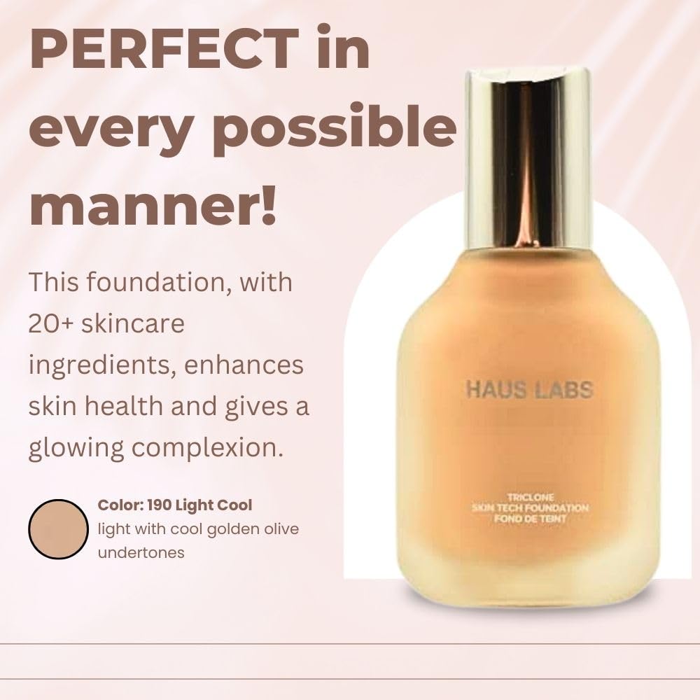 HAUS LABS BY LADY GAGA Triclone Skin Tech Medium Coverage Foundation with Fermented Arnica 190 Light Cool