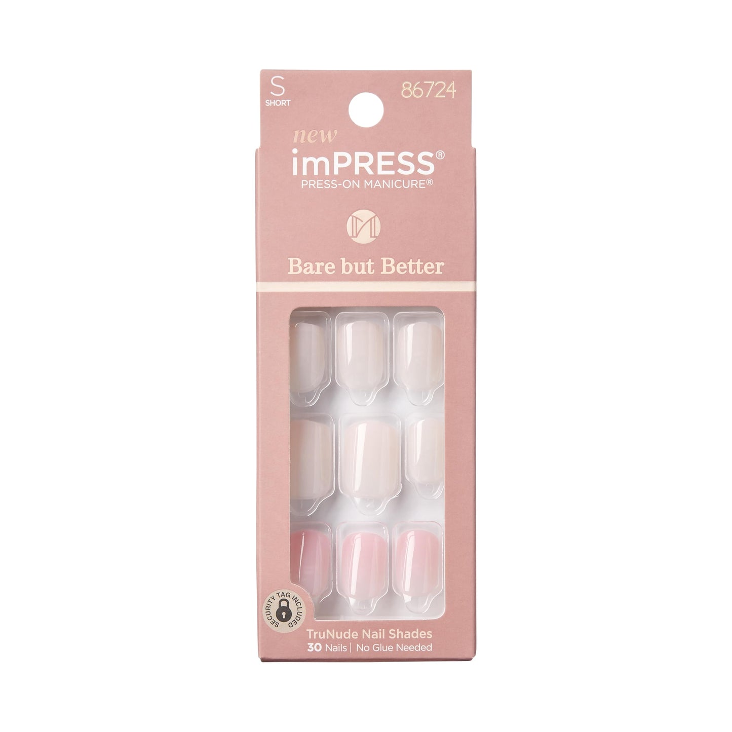 KISS imPRESS No Glue Mani Press On Nails, , 'Effortless Finish', Nude, Short Size, Squoval Shape, Includes 30 Nails, Prep Pad, Instructions Sheet, 1 Beauty & Personal Care imPRESS