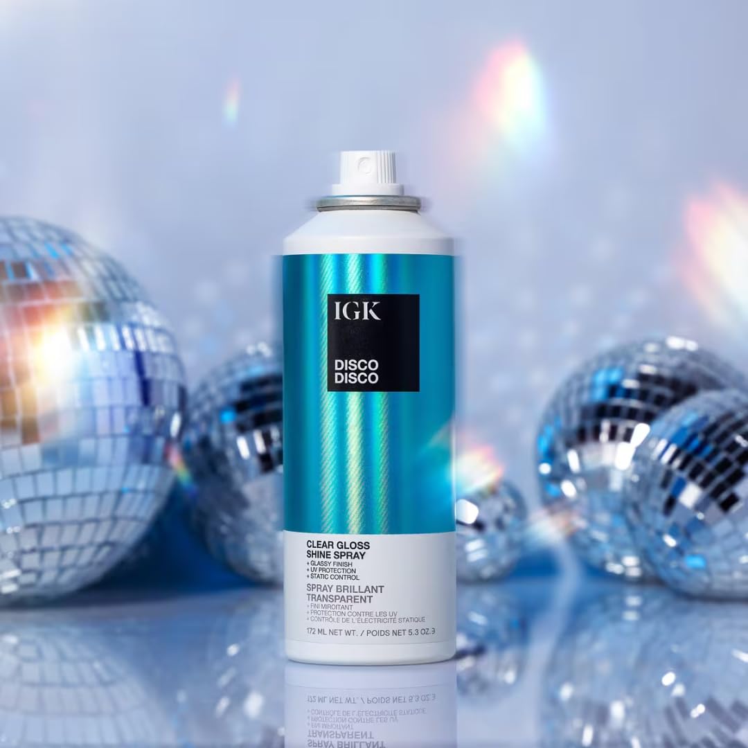 IGK Disco Disco Clear Gloss Shine Spray | Travel Size | Lightweight, High-Shine Finishing Hair Spray | Set of 2 (2.1 Fl Oz)