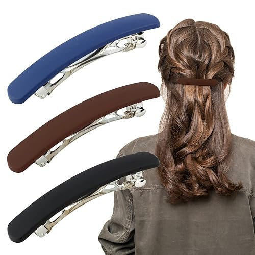 ATODEN Hair Claw Clips for Women - 3Pcs Matte Barrettes for Thin Fine Hair, 3.54" Flat Pins, French Clips for Short Medium Hair, Hair Accessories