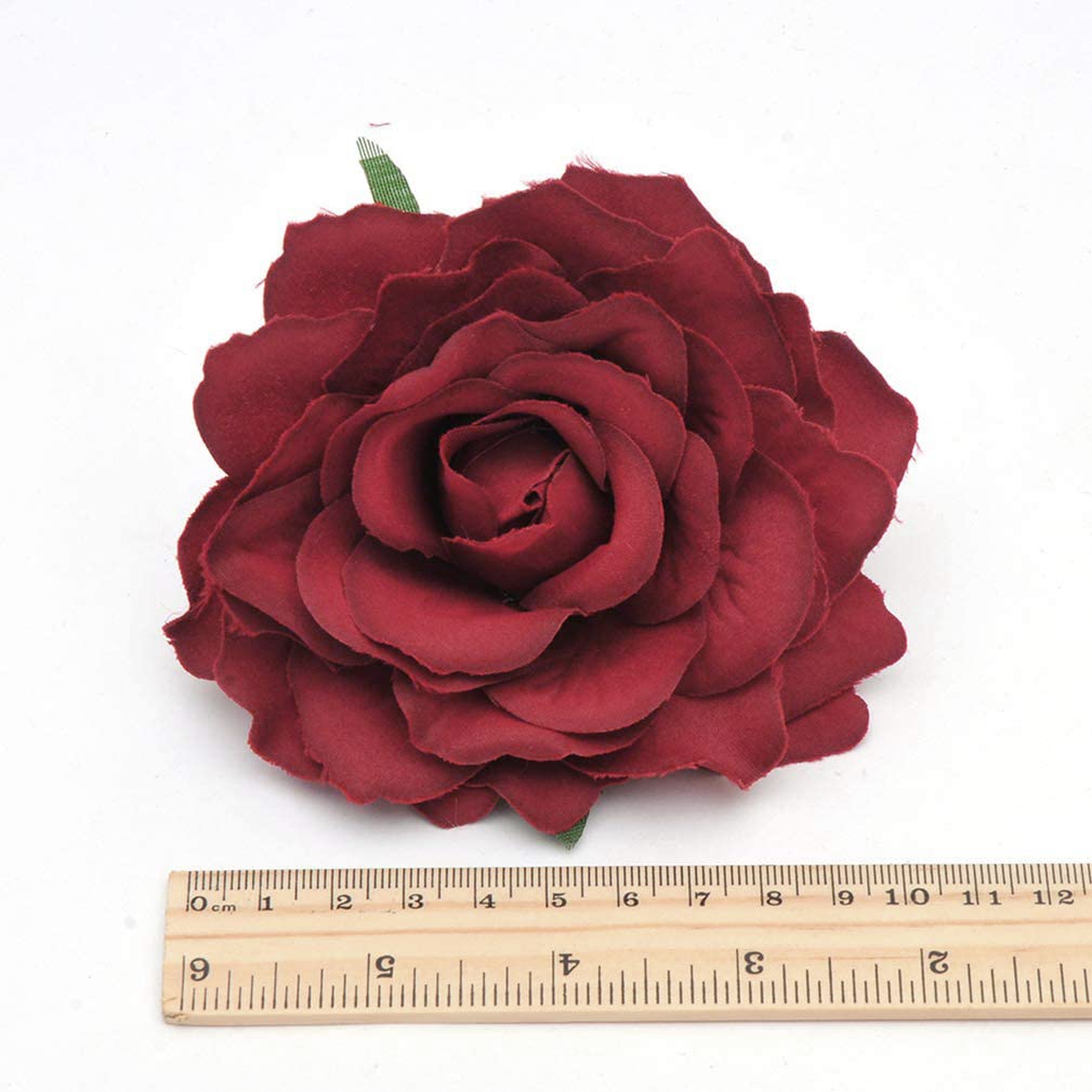 HOLY KT Handmade Women's Dark Red Velvet Rose Flower Wreath Hair Clip and Pin, Flamenco Dancer Style (Deep Red) one size