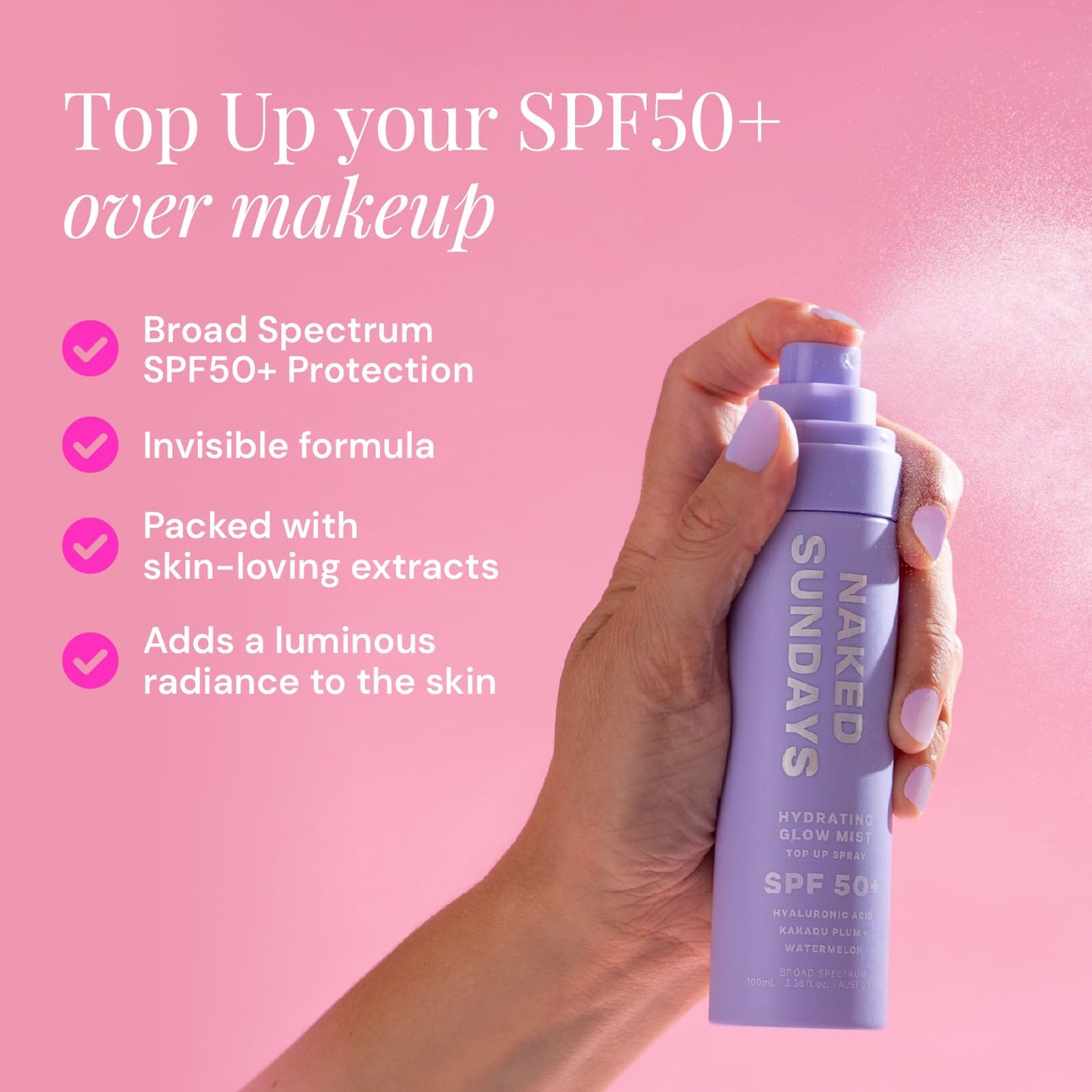 Naked Sundays SPF 50 Hydrating Glow Sunscreen Mist for Face, SPF Setting Spray with Hyaluronic Acid, Makeup Setting Spray, Lightweight, Non-Greasy Beauty and Personal Care Naked Sundays