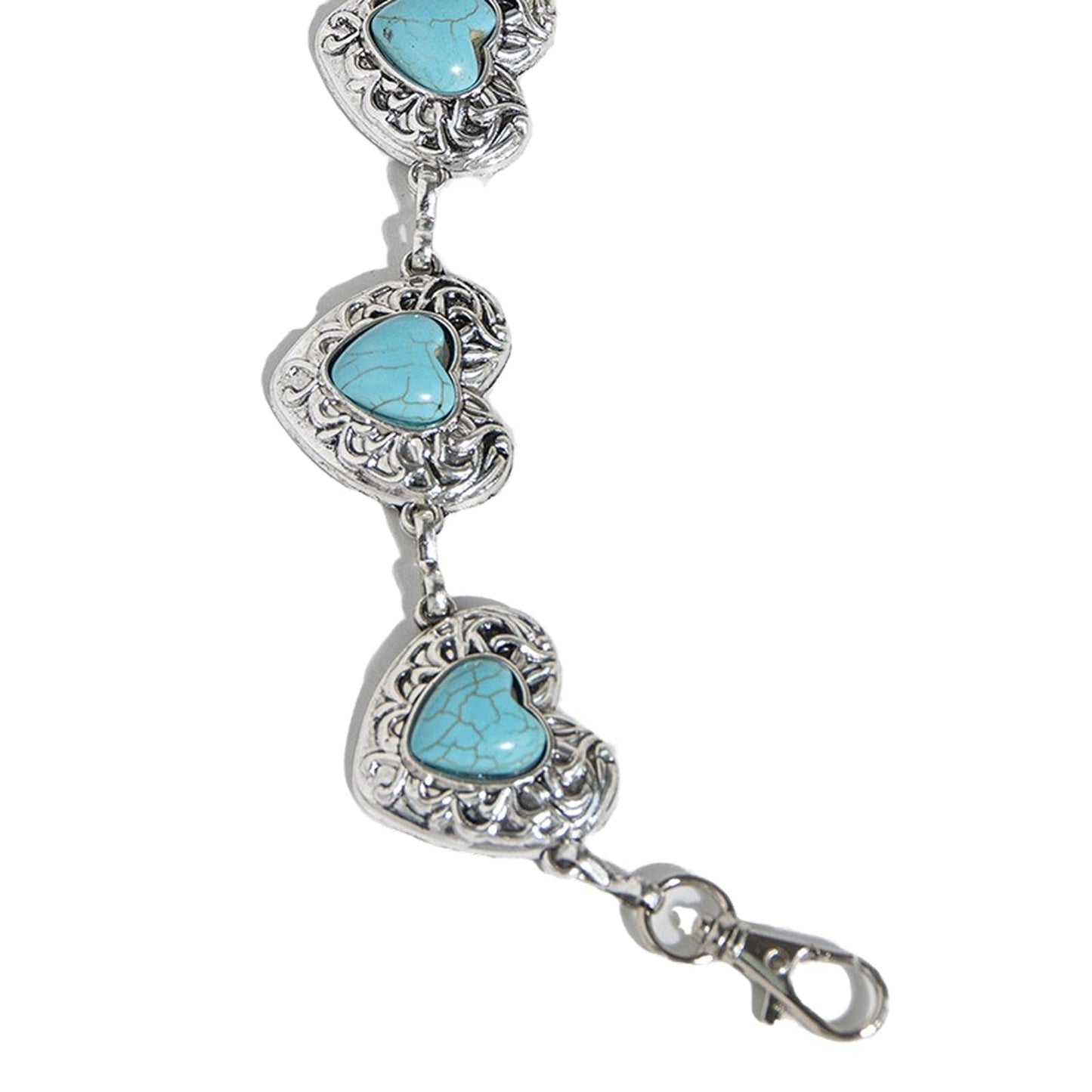 Lomehue Women Boho Waist Chain Green Turquoise Cowgirl Metal Heart Chain Belt for Dresses Jeans Vintage Cowboy Accessories (Silver)