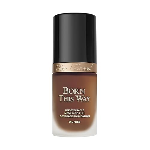 Too Faced Born This Way Natural Finish Longwear Liquid Foundation | Medium-To-Full Coverage | Hydrating + Oil Free, 1 Fl Oz, Cocoa