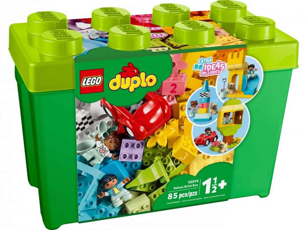 LEGO DUPLO Deluxe Brick Box 10914 Starter Set, Storage Box with Bricks, Figures, Dog & Car, Creative Learning Toy for Toddlers 18+ Months