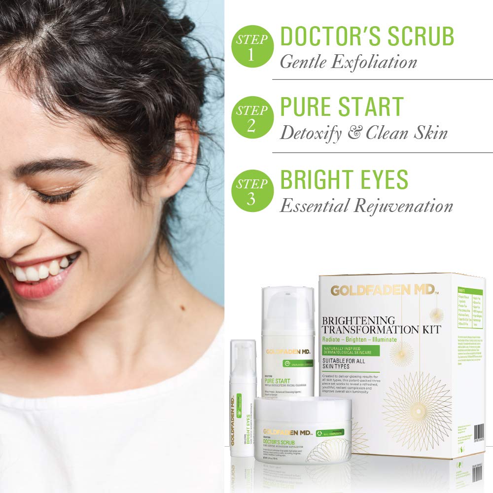 GOLDFADEN MD Brightening Transformation Kit | Advanced Skin Care Regime For Face | Includes Doctors Scrub Microdermabrasion Exfoliator, Pure Start