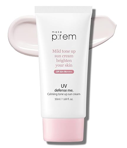 MAKEPREM UVA UVB Defense Me Calamine Calming Sun Cream SPF 50+ PA++++ 1.69 Fl Oz Korean Mineral Sunblock VEGAN Sunscreen Reef-safe Mild Non-Irritating