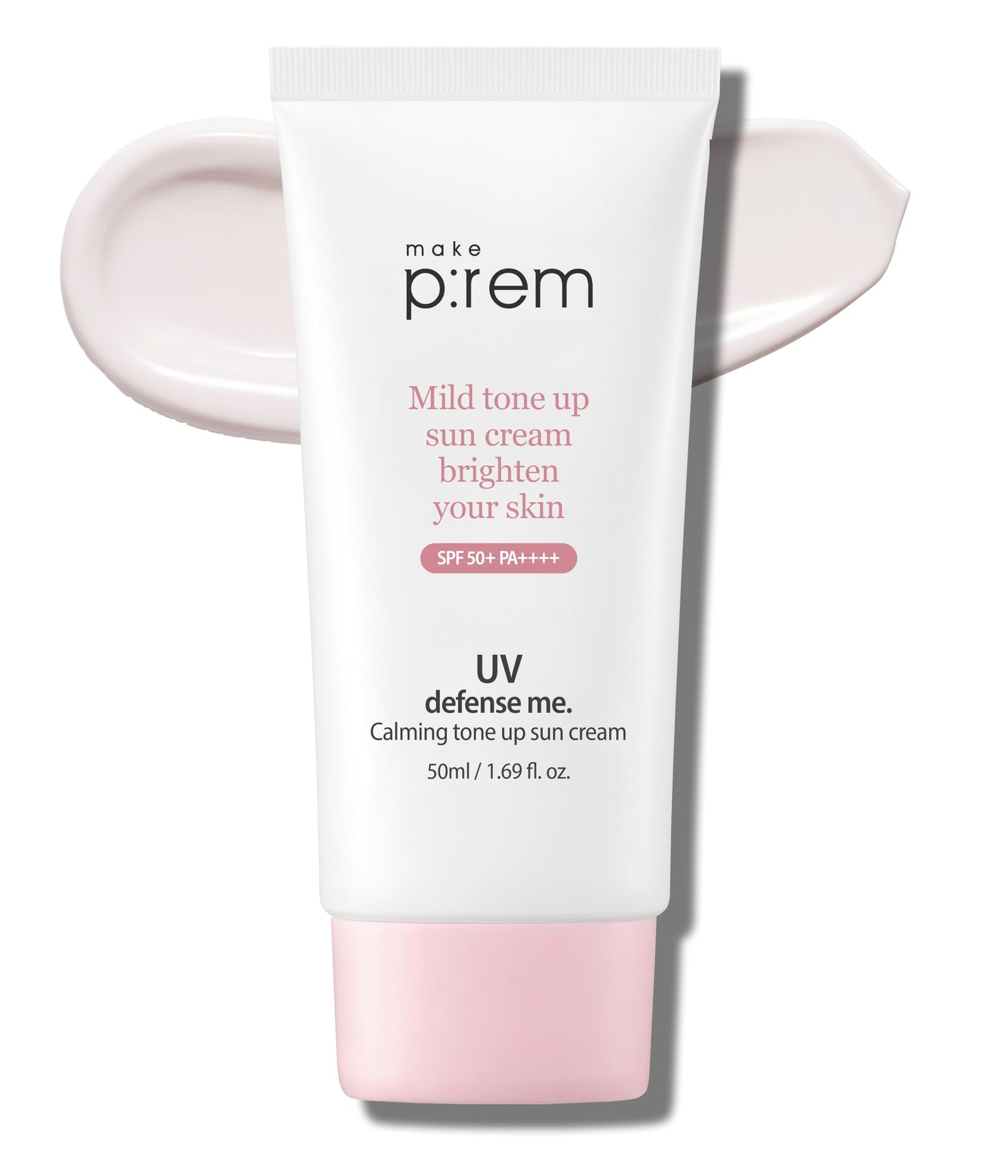 MAKEPREM UVA UVB Defense Me Calamine Calming Sun Cream SPF 50+ PA++++ 1.69 Fl Oz Korean Mineral Sunblock VEGAN Sunscreen Reef-safe Mild Non-Irritating