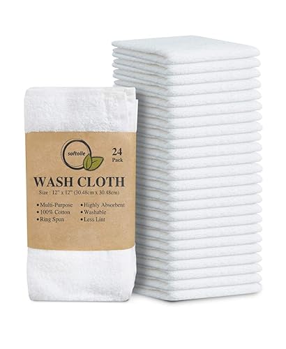 Softolle 100% Cotton Washcloths 24 Pack (12x12 Inches) Soft, Highly Absorbent Washcloth, Face Towels, Wash Cloths for Face, Ring Spun, Bulk Pack…