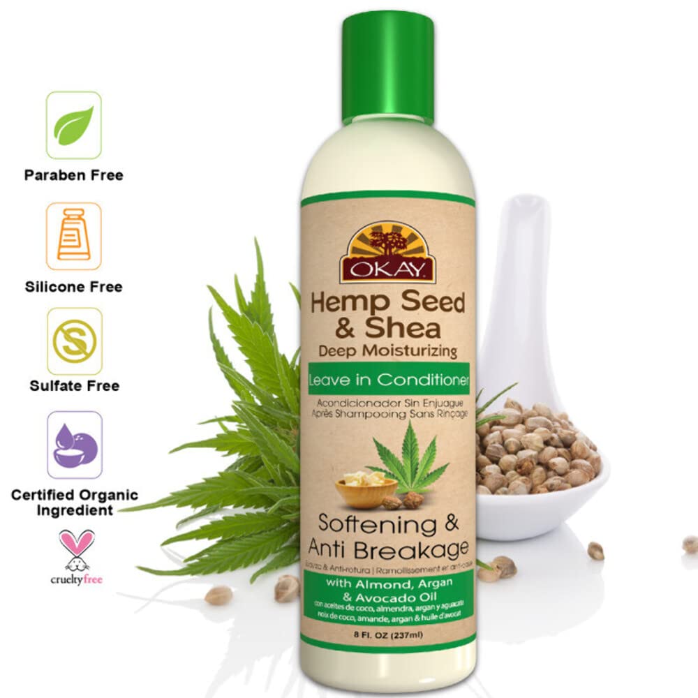 OKAY Hemp Seed & Shea Softening & Anti Breakage Leave In Conditioner | Helps Stimulate Hair Growth & Prevents Breakage | Sulfate, Silicone, Paraben