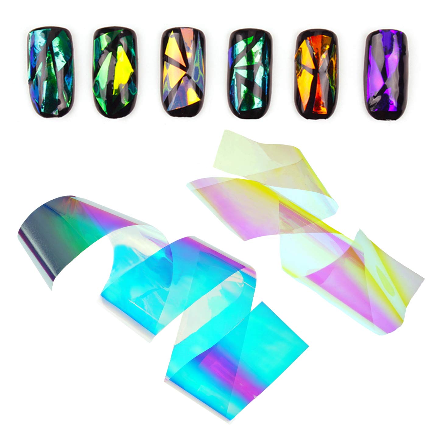 Beaute Galleria 24 Pieces Mixed Colors Nail Art DIY Holographic Shattered Broken-Glass Reflective Mirror Shard Effect Rainbow Thin Iridescent