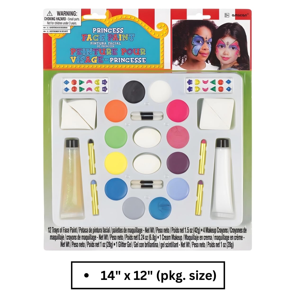 Multicolor Princess Face & Body Paint Kit (14" x 12") - 1 Count - Non-Toxic & Kid-Safe - Perfect For Parties, Dress-Up & Creative Play