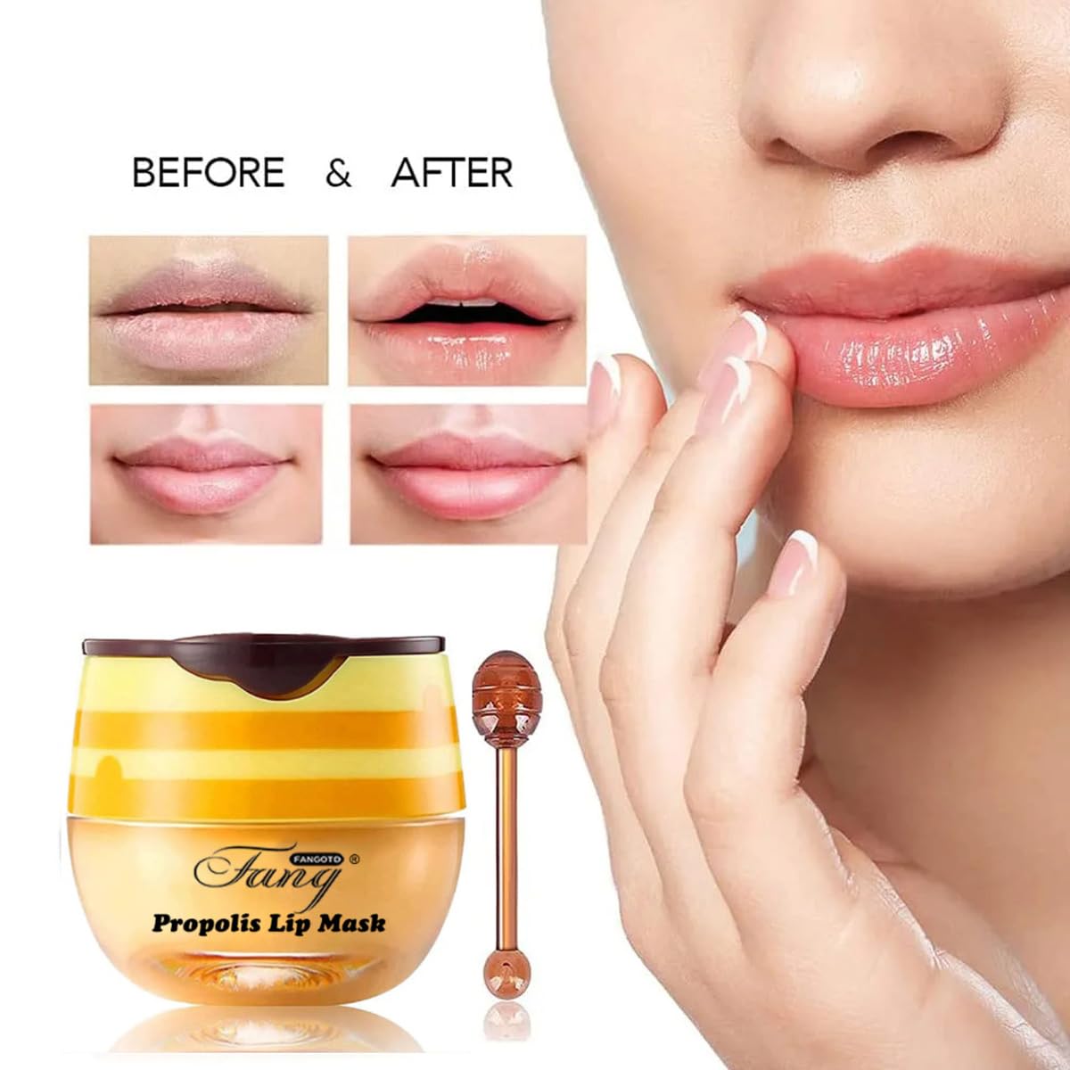 4 PCS Bee Lip Balm Honey Pot,Lip Mask Propolis Moisturizing Beauty and Personal Care WenFeng
