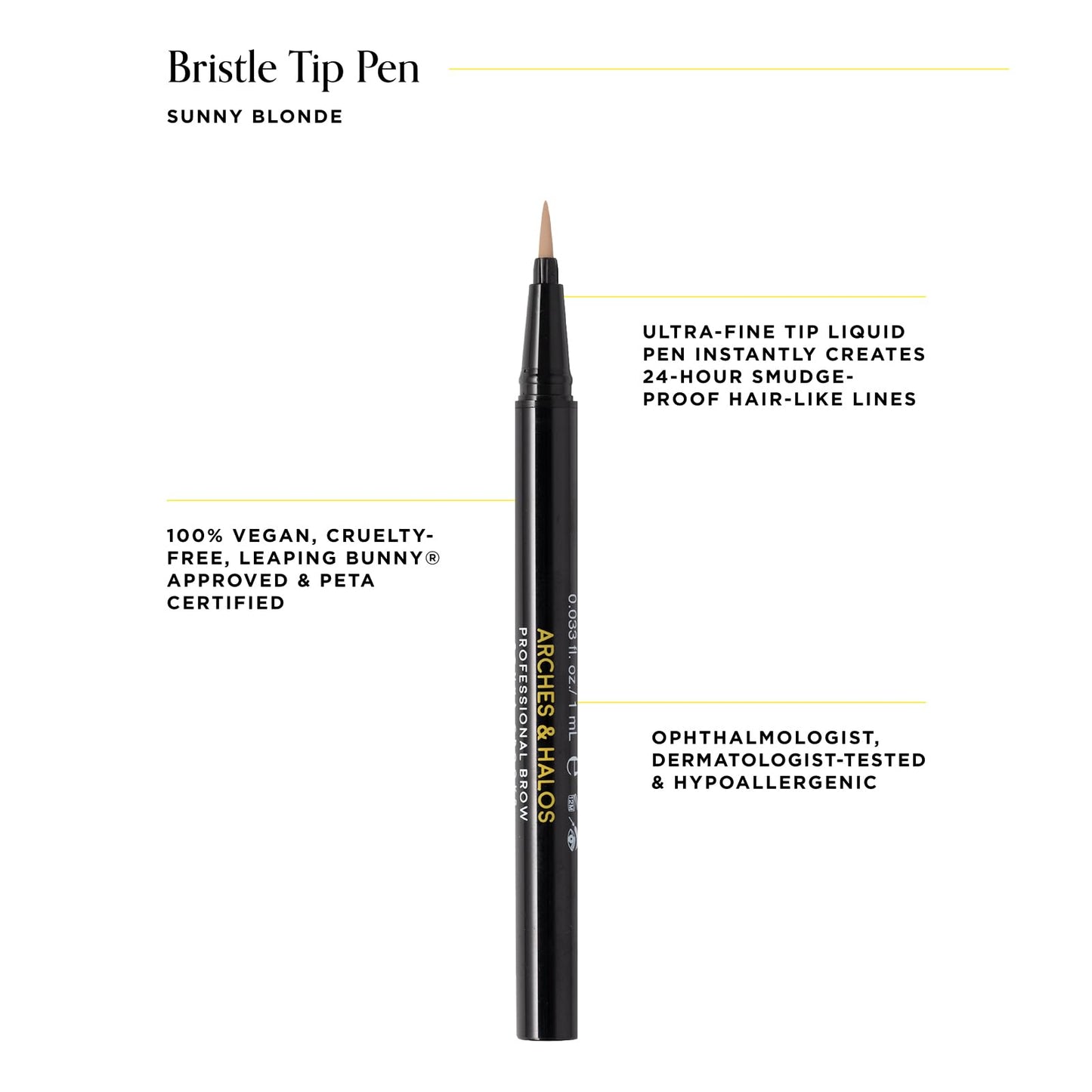 Arches and Halos Fine Bristle Tip Pen - Eyebrow Pencils for Women - Vegan Brow Pencil - Smudge-Proof, Buildable Formula - Sunny Blonde - 0.02 oz