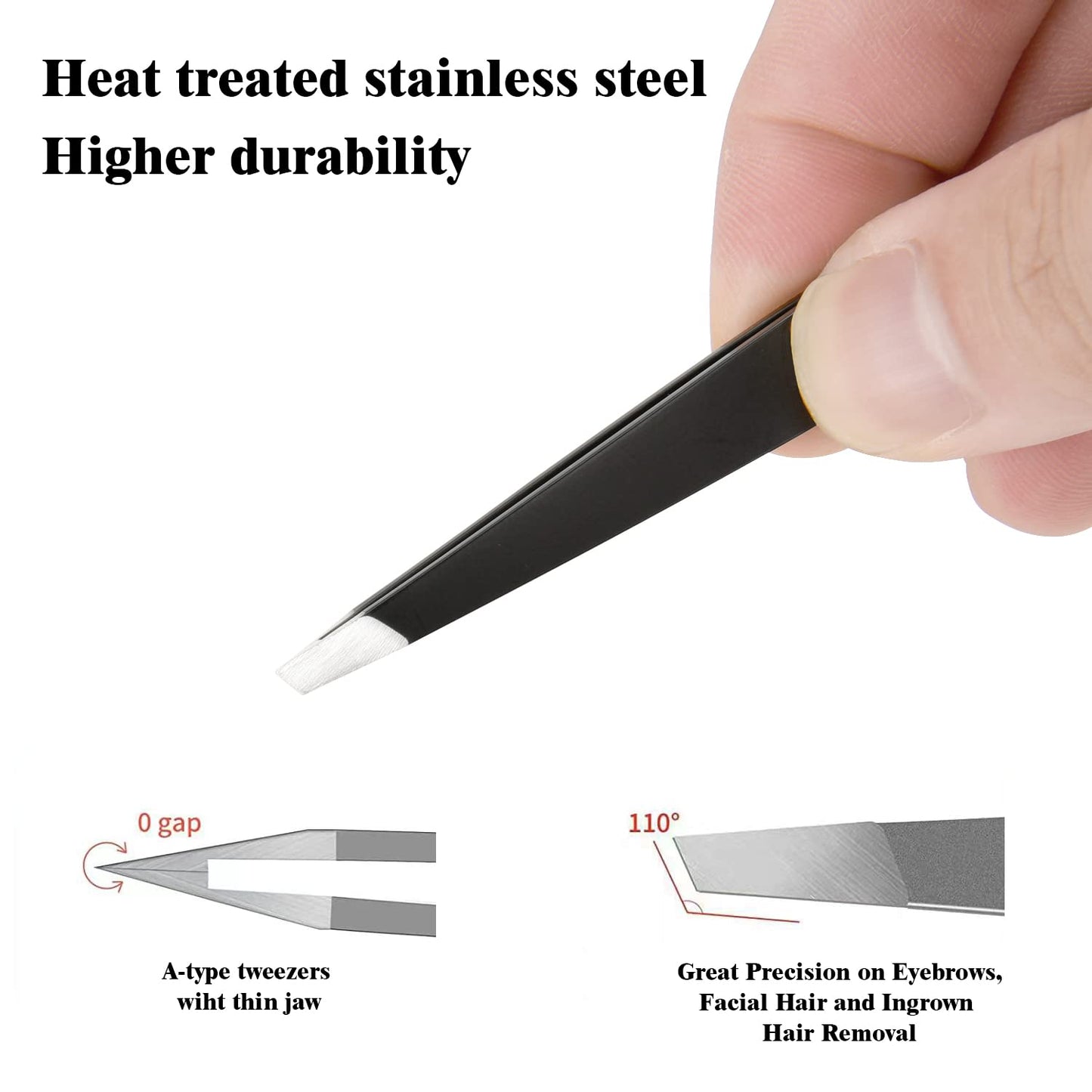 FIVETAS Stainless Steel Tweezers for Eyebrows-Slant Tweezer with Case for Women&Man,Great Precision on Brow,Facial Hair and Ingrown Hair