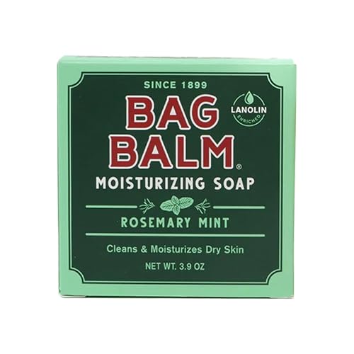 Bag Balm Moisturizing Bar Soap - Gentle Soap for Dry Skin with Lanolin - Hand & Body Cleansing Balm - Rosemary & Mint Scented Sensitive Skin Bar Soap