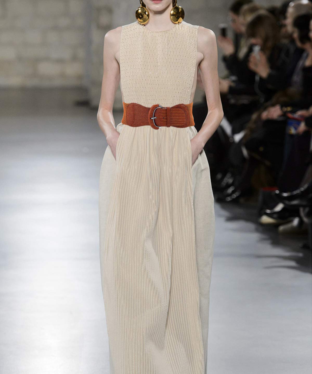 Yuni Sophy 3 pieces of women's wide belts, waist belts, leather elastic belts, ladies dresses, decorative belt hooks (khaki, Large)