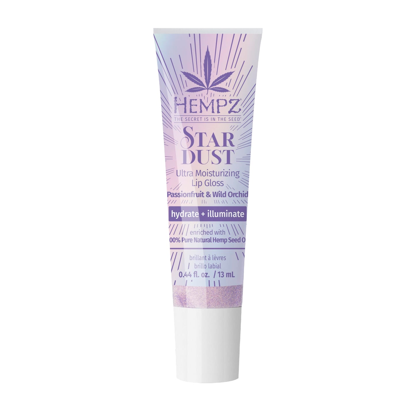 Hempz Star Dust Lip Gloss, Iridescent Glow Shimmer, Passionfruit and Wild Orchid, Hydrating Balm .44 oz.
