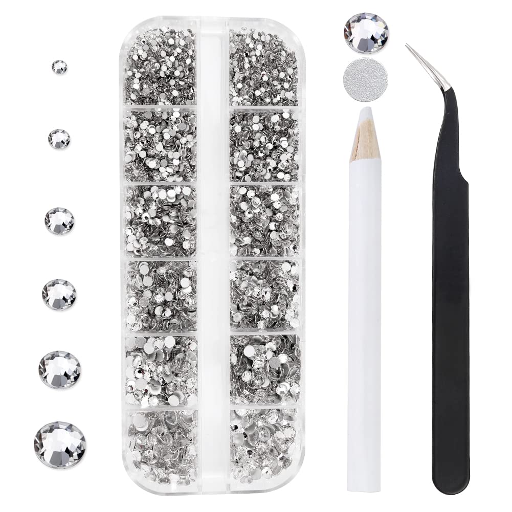 12 Grids 3792pcs Pieces Clear Flatback Rhinestones for Crafts,White Nail Gems Gemstones Crystals Jewels,Craft Glass Diamonds Stones Bling Rhinestone