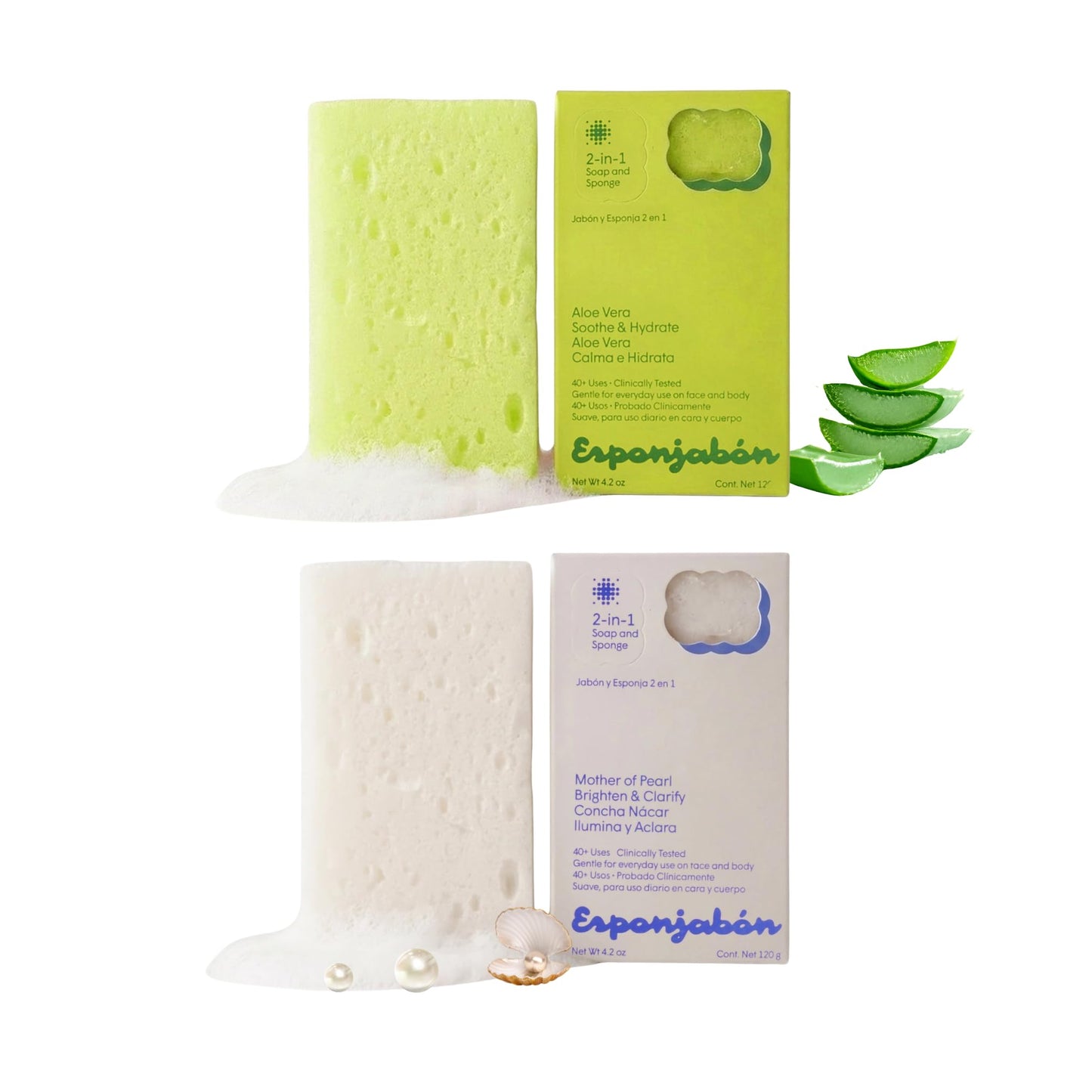 T.Taio Esponjabon Soap Sponge 2-Pack- Cleansing Shower Scrubber & Bath Wash Scrub - Massage & Lather Foot, Elbow, & Face - Bathroom Accessories