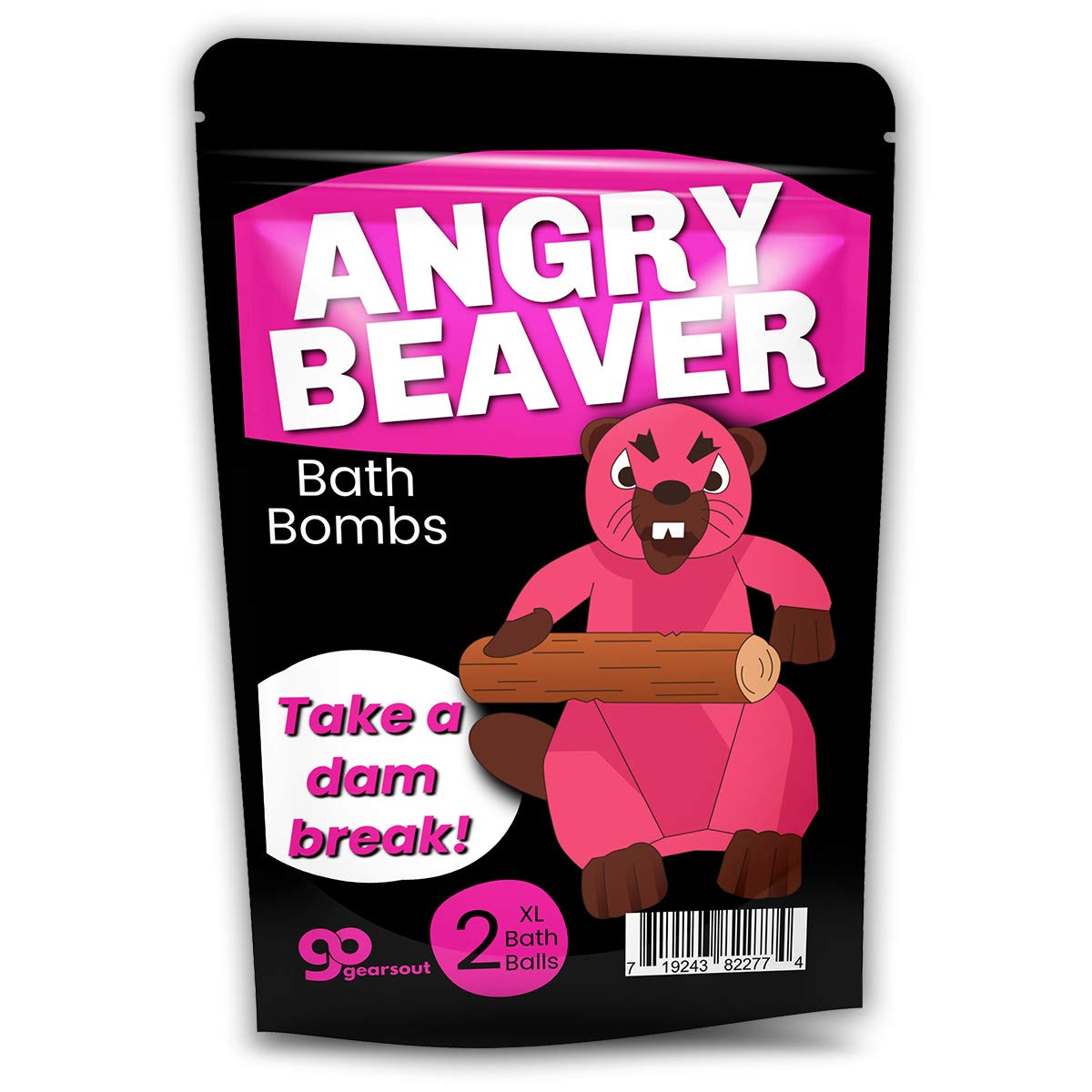 Angry Beaver Bath Bombs - Funny Pink Beaver Design - XL Bath Fizzers for Women - Giant, pink and black, Handcrafted, 2 pk
