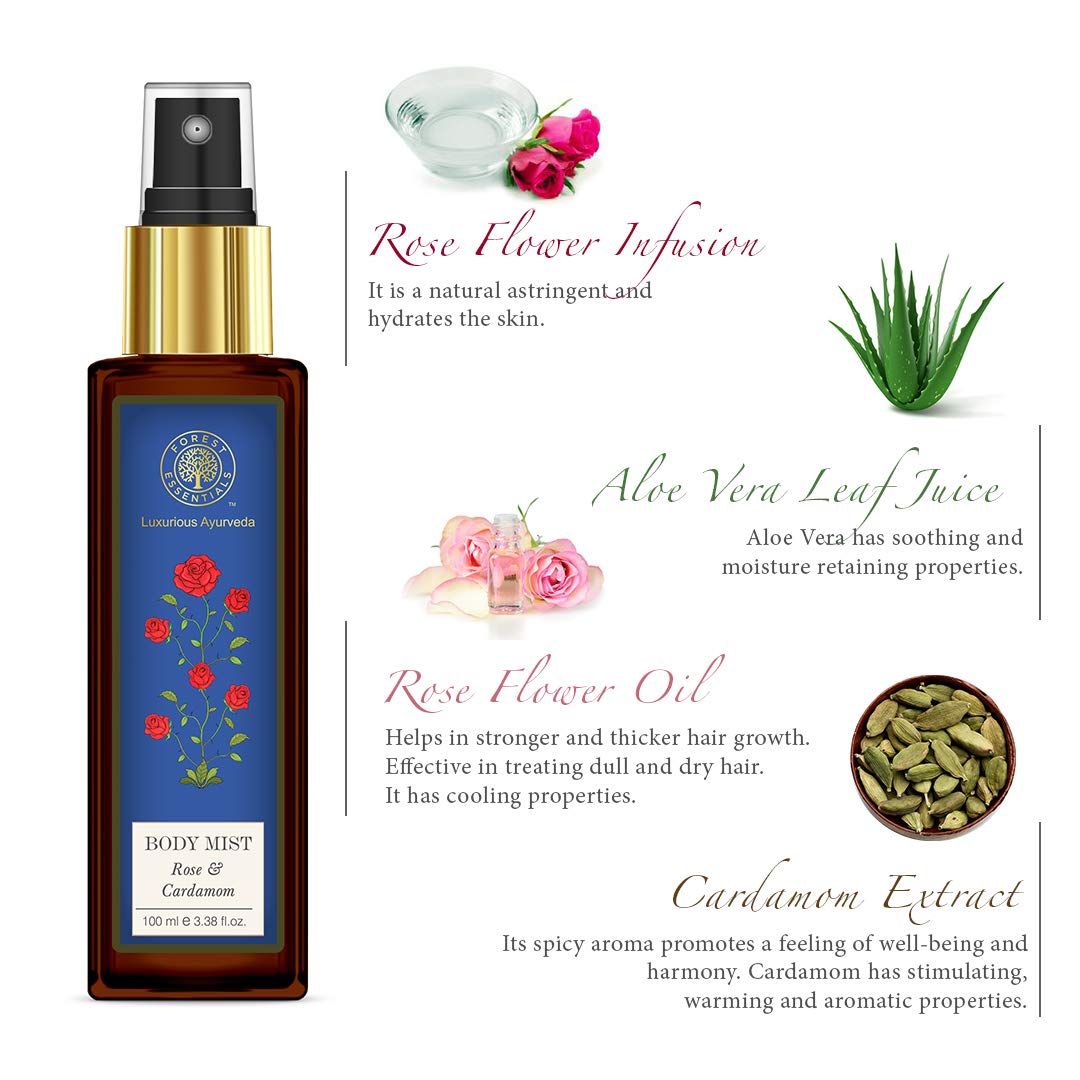 Forest Essentials Rose and Cardamom Body Mist, 100ml