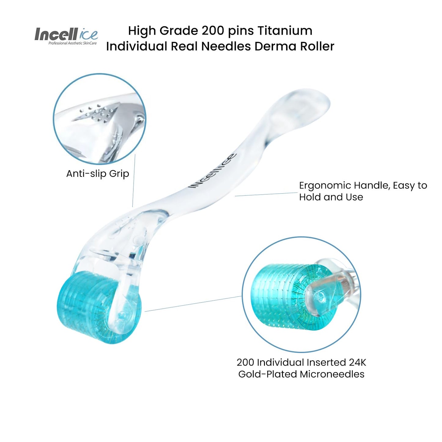 Derma Roller Microneedle Roller, 200 Real Individual Titanium 0.25mm Microneedling Roller, Micro Needling Roller for Home Use Men Women