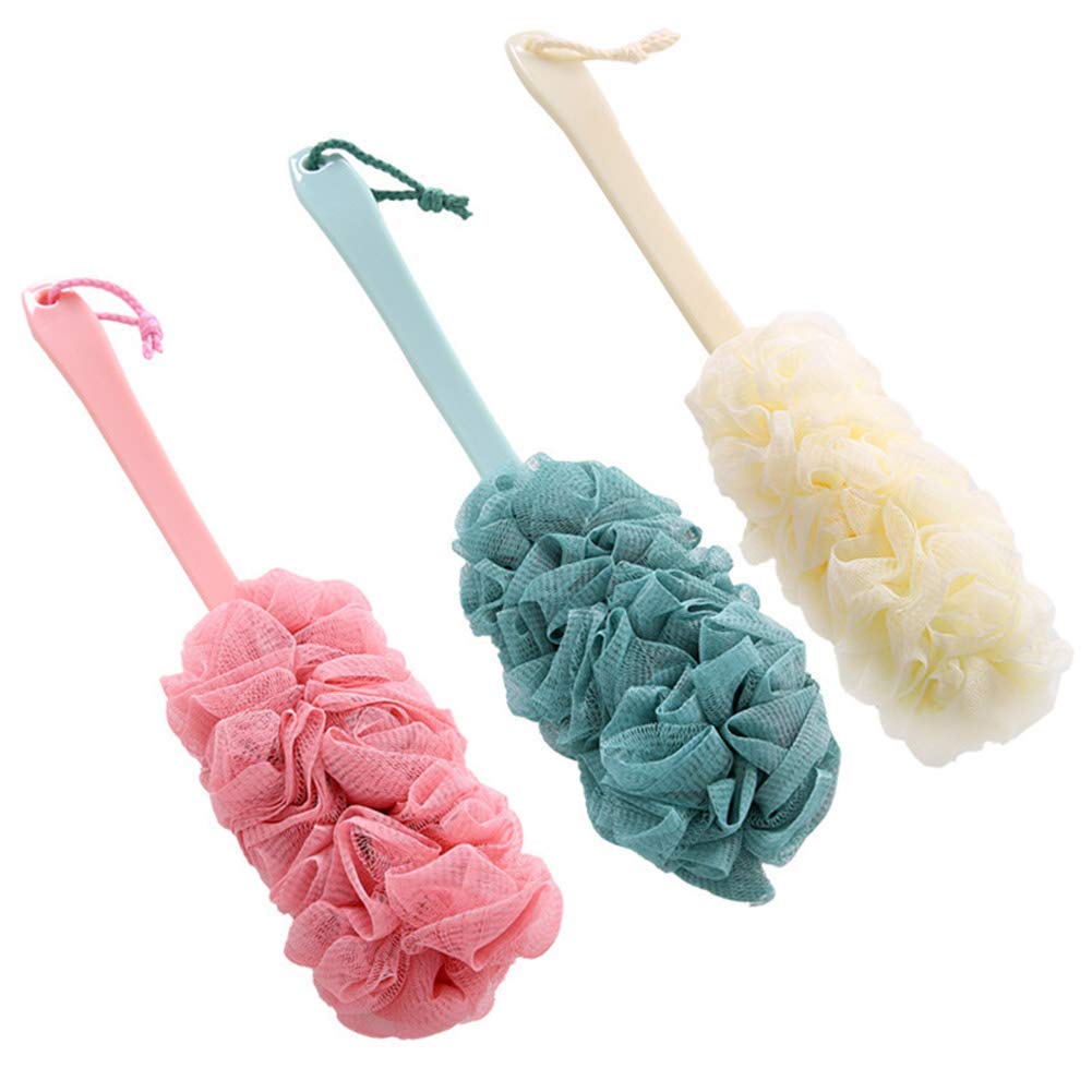 Nutteri 3 Pack Back Scrubber Long Handled Bath Brush Soft Mesh Sponge Exfoliating Body Scrub Back Cleaner Loofah Bathroom Shower Accessories for Women