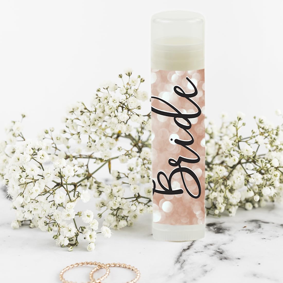 Andaz Press Bridal Shower Bachelorette Party Lip Balm Party Favors Faux Rose Gold Glitter Shimmer, Bride Tribe, Bridesmaid Lip Gloss 12-Pack Bride