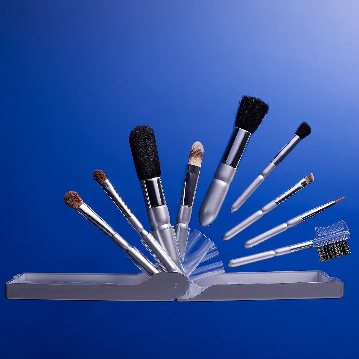 Michael Marcus 9 Piece Makeup Brush Set with Case - Portable & Professional Blending Brushes for Foundation, Powder, Eyeshadow, Eye Contour, Blush