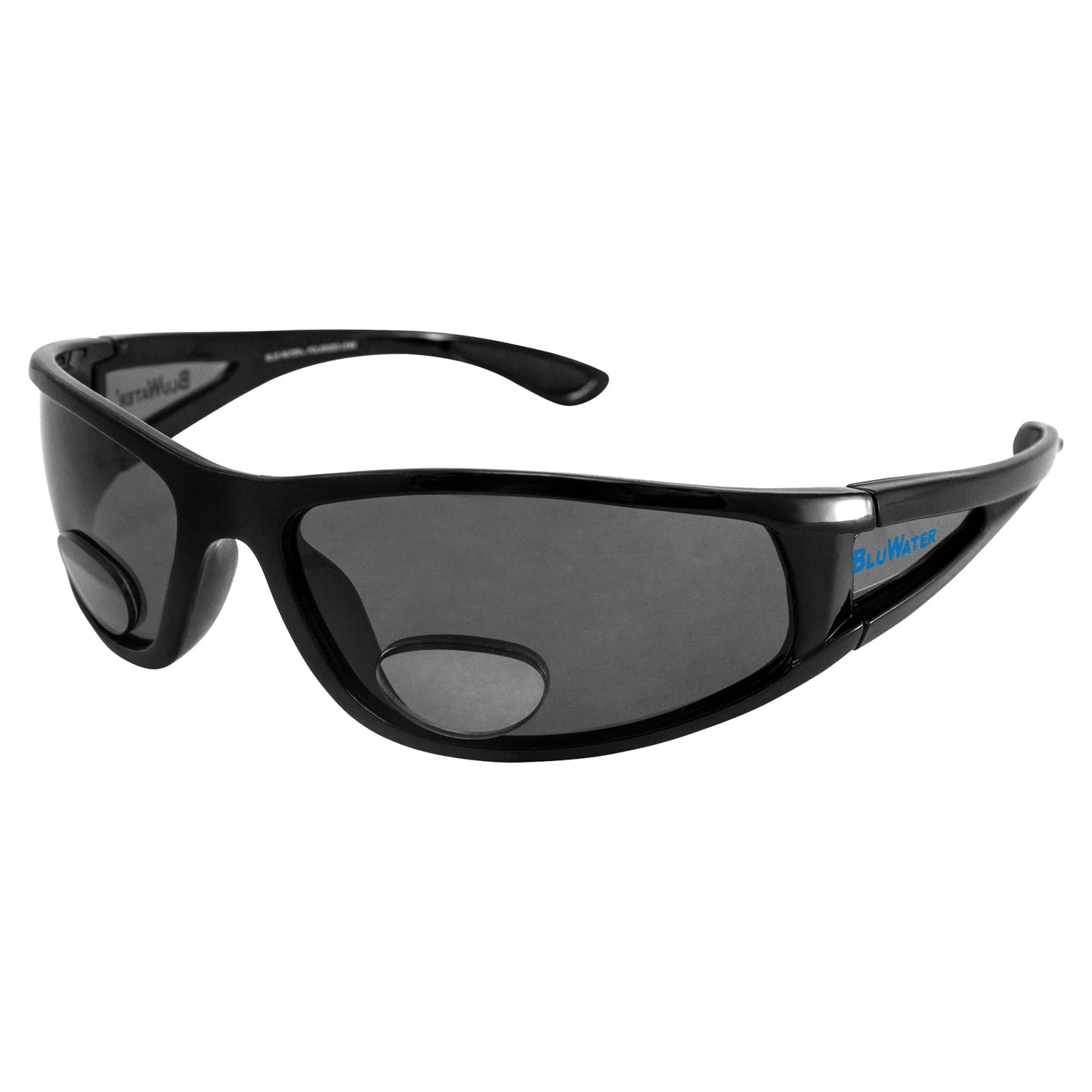 BluWater Polarized +3.0 Magnification Bifocal 3 Sunglasses, Gloss Black Frame, Gray Lenses