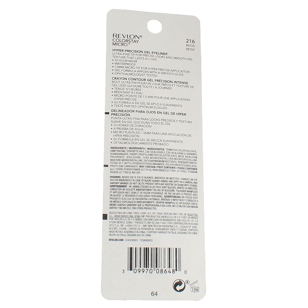 REVLON Colorstay Micro hyper Precision Gel Eyeliner, Waterproof, Long wearing, 0.009 oz, beige