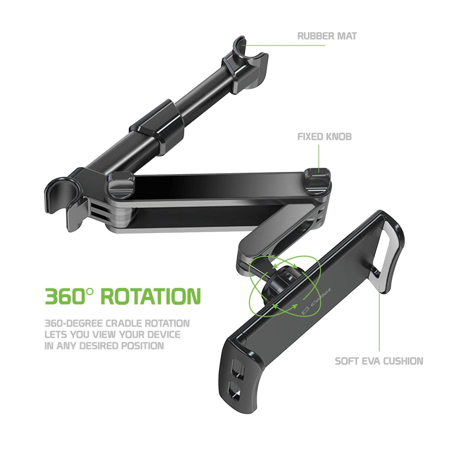 Cellet Dual Adjustable Phone Holder & Tablet Mount for Car Back Seat Headrest Compatible with Apple iPad, Air, Pro, Mini, iPhones, Samsung Galaxy…