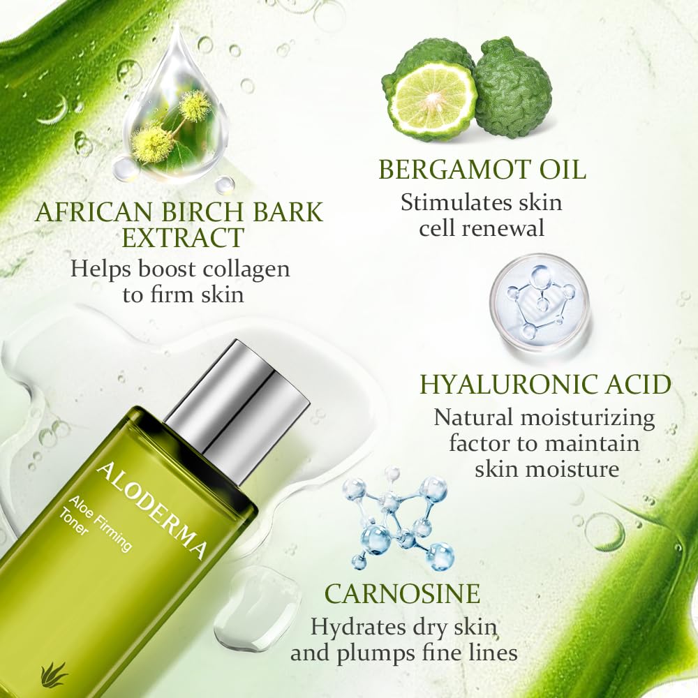 Aloderma Firming Skin Toner with 91% Organic Aloe Vera - Natural Facial Toner for Women with Natural Botanicals to Diminish The Appearance of Fine