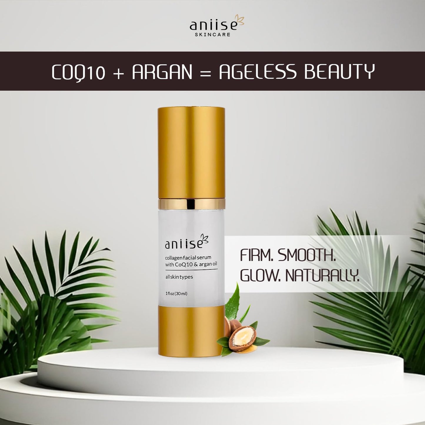 Anti-Aging Collagen Facial Serum with Hyaluronic Acid, CoQ10, Argan Oil, Vitamin C & E - Deeply Hydrates & Moisturizes - Reduces Fine Lines