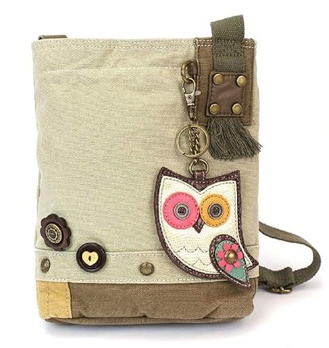 CHALA Handbag Patch Crossbody Canvas with Bird Key fob (Sand Owl)