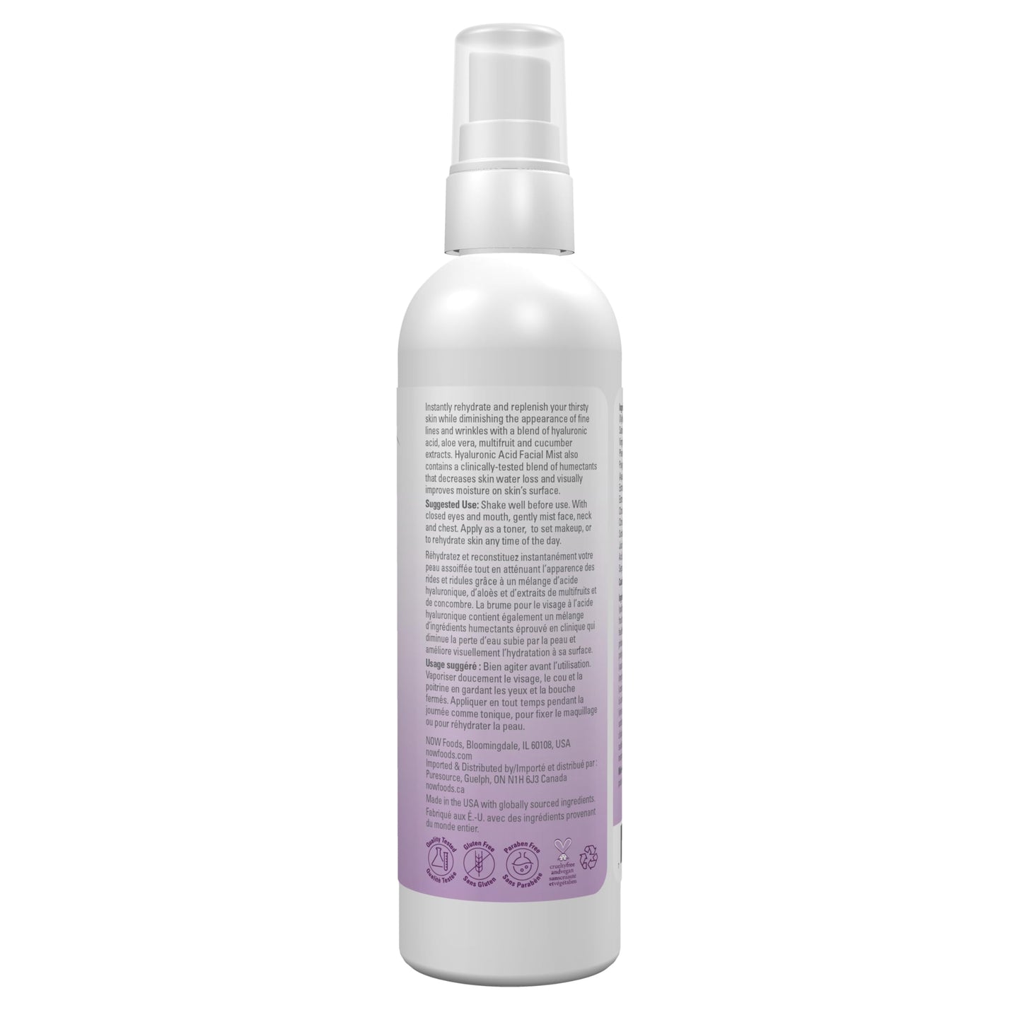 NOW Foods Solutions, Hyaluronic Acid Hydration Facial Mist with Aloe Vera and Cucumber Extracts, 4-Ounce