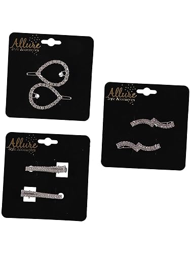 Allure Women's Glass Rhinestone Hair Salon Clips, 3-pack