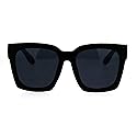 Womens Boyfriend Style Oversize Horned Rim Thick Plastic Sunglasses Matte Solid Black