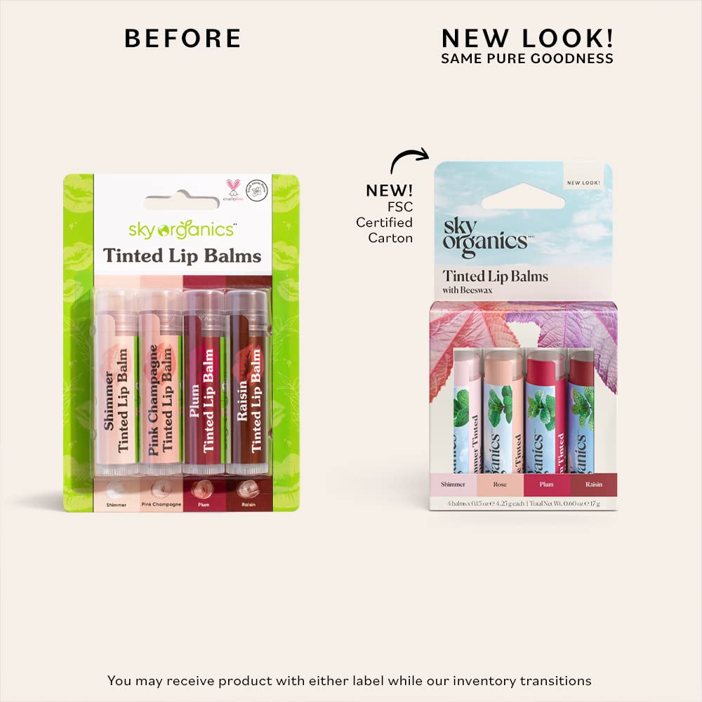 Sky Organics Tinted Lip Balms with Beeswax and a Rich Nourishing Blend of Plant Oils, Moisturizing Lip Balm to Lock In Moisture and Add A Sheer Wash