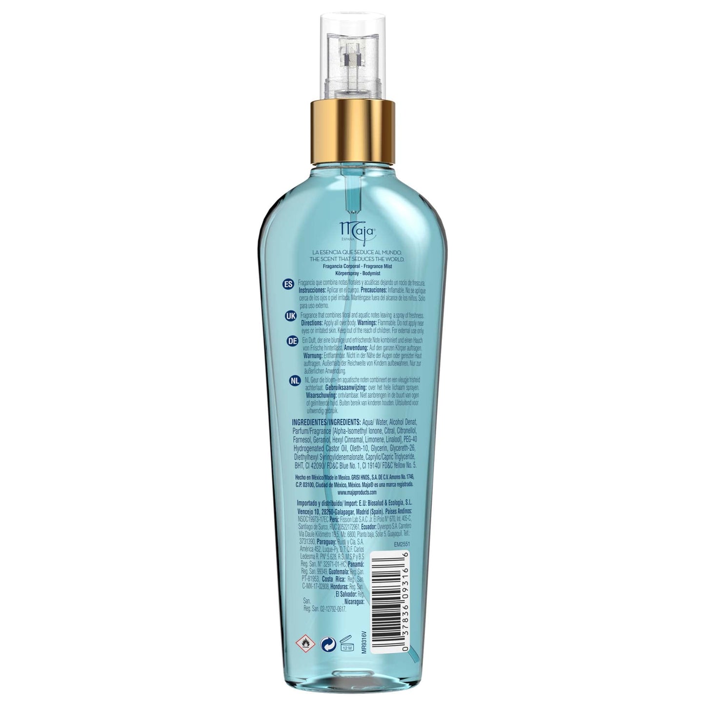 Maja Aqua Turquoise Mist, Perfumed Body Mist with Floral and Aquatic notes to leave a spray of freshness, Refresh your Body, Fresh Scented, Aqua