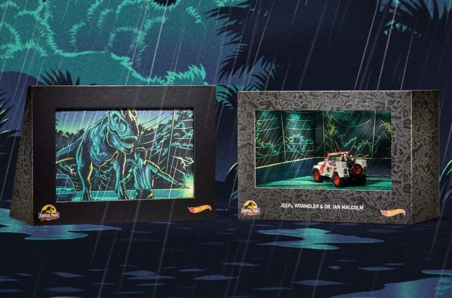 Hot Wheels Jurassic Park Jeep Wrangler & Dr. Ian Malcolm - SDCC2023 Comic Con Exclusive