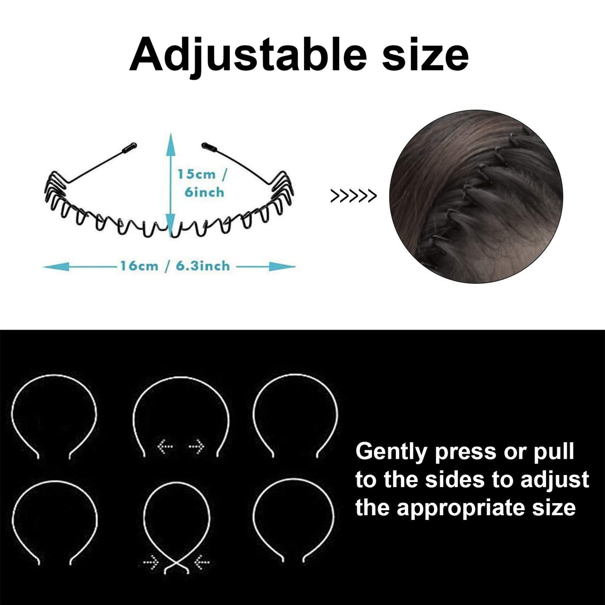 KELUBATU Metal Headband for Men, Adjustable Wavy Hair Band, Black-I-1 Pcs Beauty and Personal Care KELUBATU