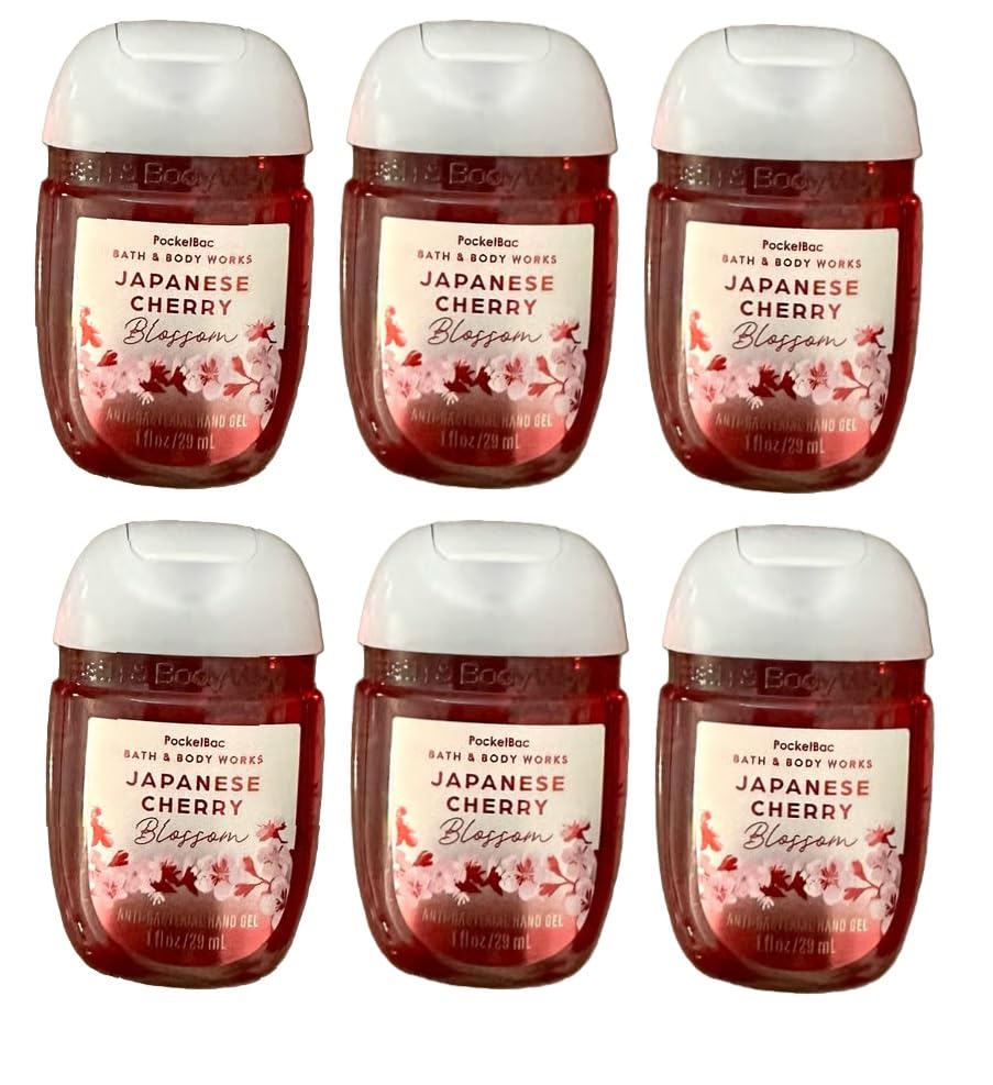 Bath and Body Works Classic and Seasonal Scents Pocketbac Hand Gel - Pack of 6-1 oz each (Japanese Cherry Blossom)